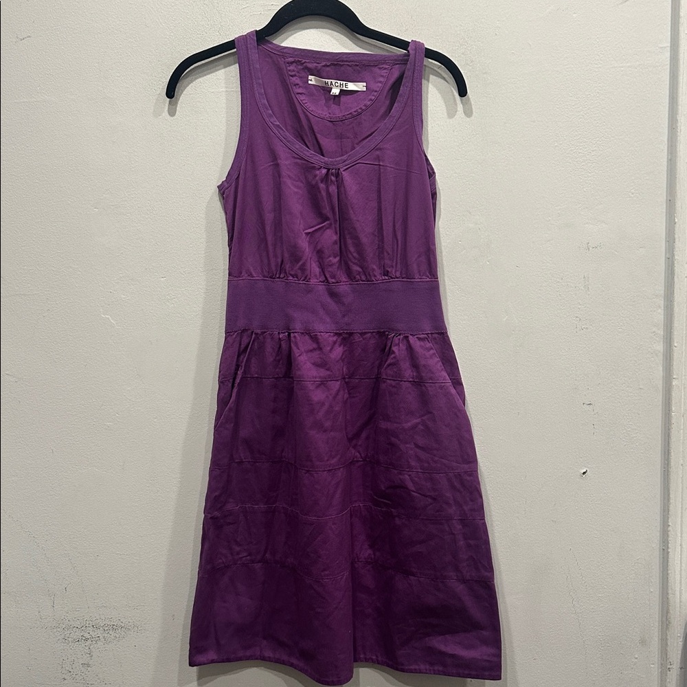 Hache purple Sheath knee length tank Dress pockets size 40 or small minimalist